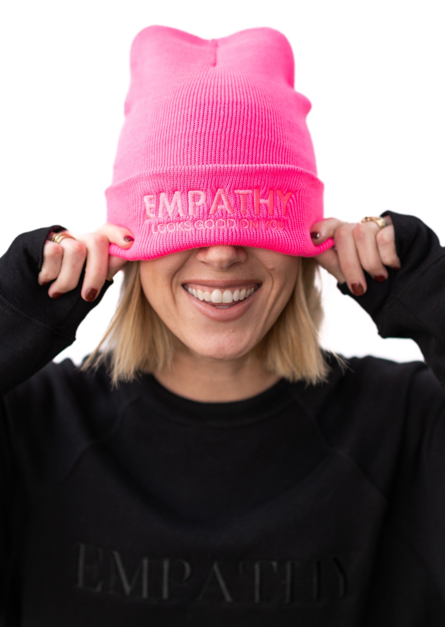 Empathy Looks Good on You Pink Beanie